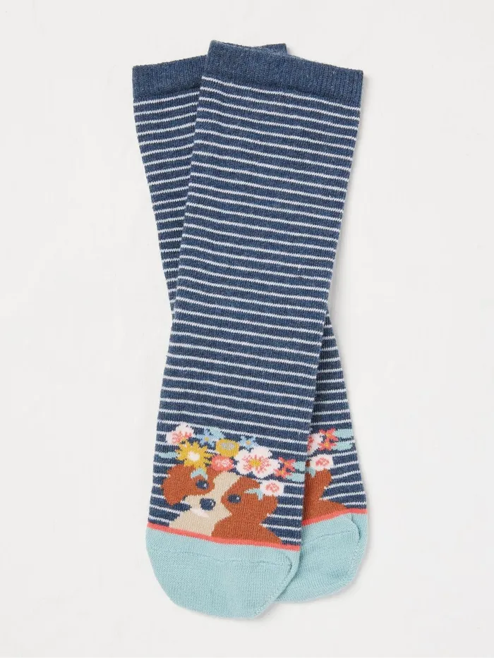 Fat Face Socks Navy Blue Floral Dog Socks 1 Pack 8211 Kids
