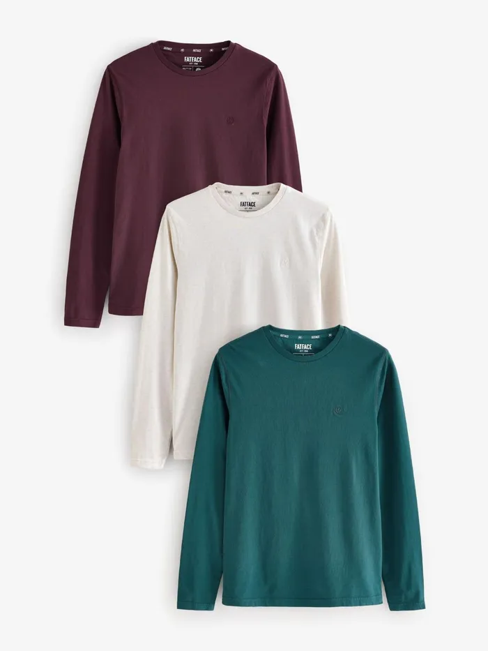 Fat Face TShirts Burgundy Red Long Sleeve 100 Cotton TShirts 3 Pack 8211 Men