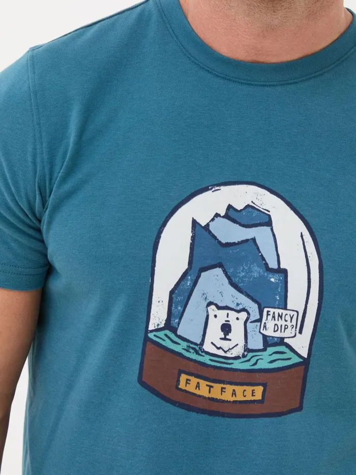 Fat Face TShirts Teal Blue 100 Cotton Bear Snow Globe TShirt 8211 Men Fat Face TShirts Teal Blue 100 Cotton Bear Snow Globe TShirt 8211 Men