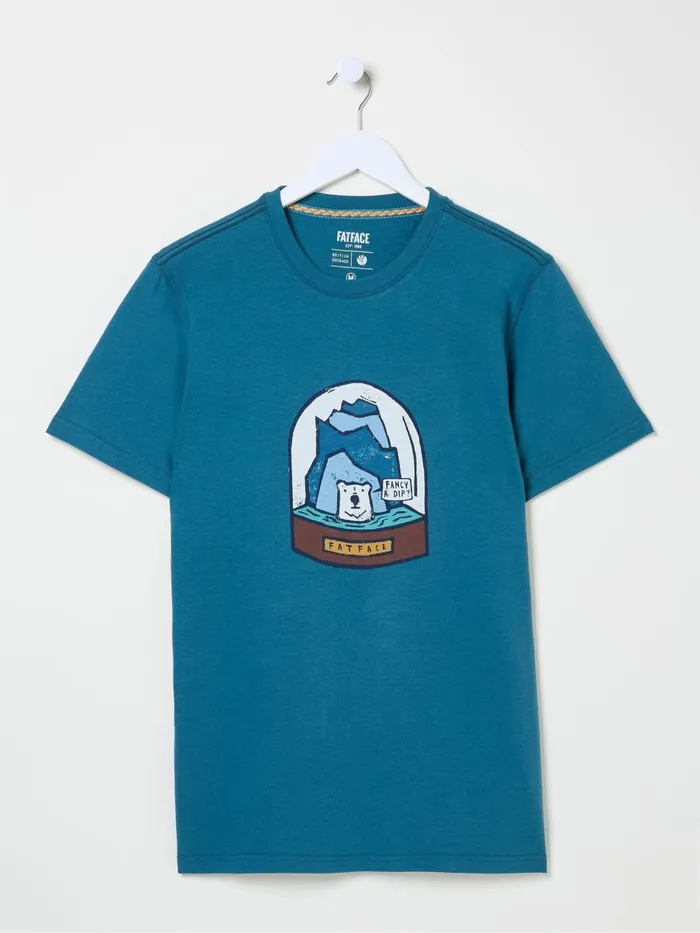 Fat Face TShirts Teal Blue 100 Cotton Bear Snow Globe TShirt 8211 Men Fat Face TShirts Teal Blue 100 Cotton Bear Snow Globe TShirt 8211 Men