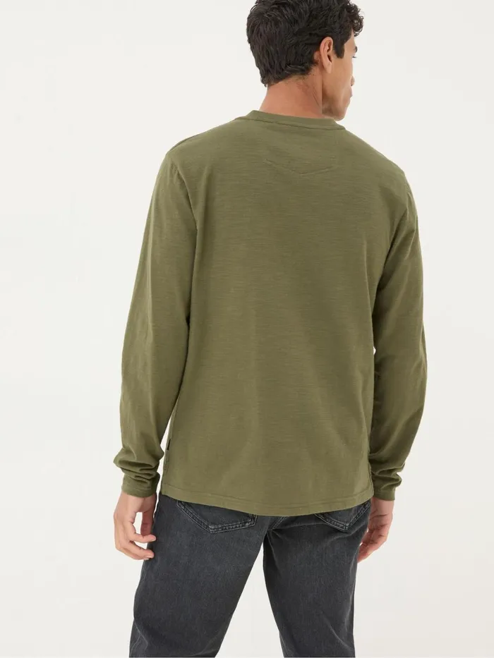 Fat Face TShirts Woodside Khaki Green Long Sleeve Henley T Shirt 8211 Men