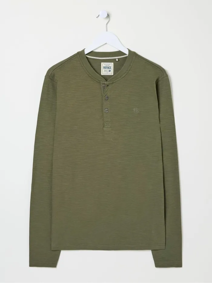 Fat Face TShirts Woodside Khaki Green Long Sleeve Henley T Shirt 8211 Men