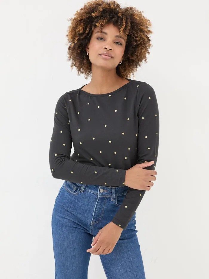 Fat Face Tops and TShirts Black Bree Spot Top 8211 Women