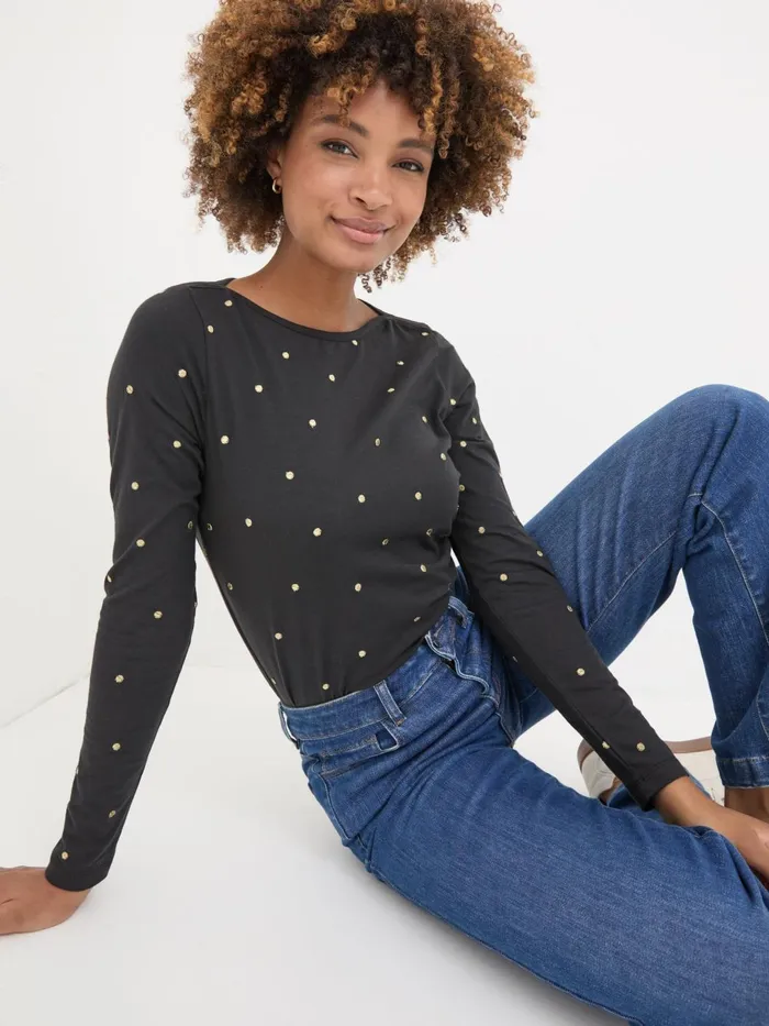 Fat Face Tops and TShirts Black Bree Spot Top 8211 Women