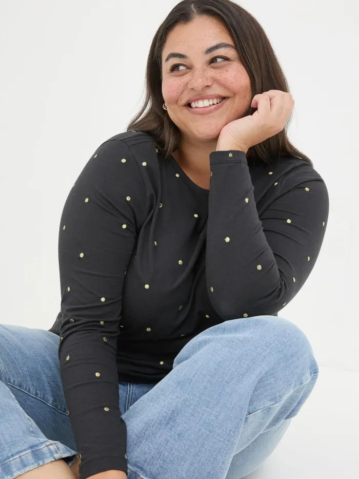Fat Face Tops and TShirts Black Bree Spot Top 8211 Women