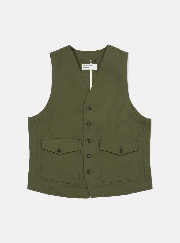 Field Waistcoat In Light Olive Twill Men Universal Works Waistcoats and Gilets