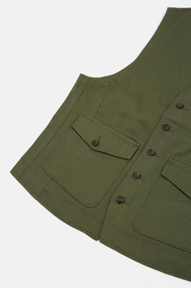 Field Waistcoat In Light Olive Twill Men Universal Works Waistcoats and Gilets