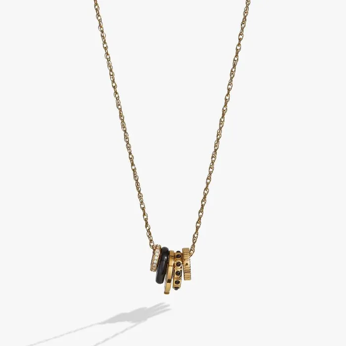 Fine Jewelry Women Alex And Ani Black Onyx Lotus Charm Necklace Stainless Steel Gold