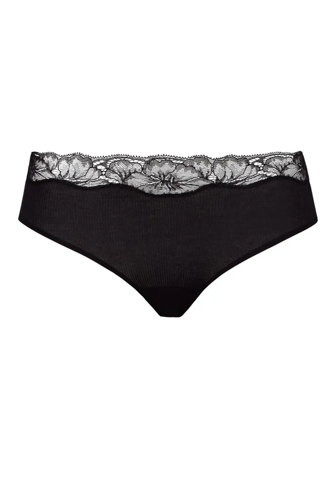 Fine Ribbed Cotton HiCut Brief Black Women HANRO High Cut Briefs