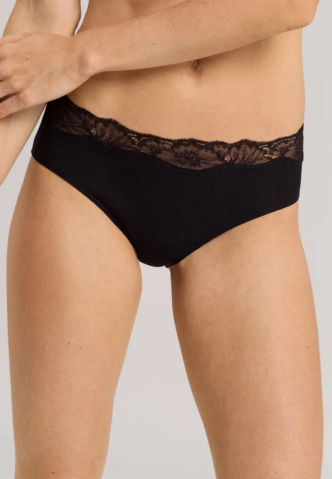 Fine Ribbed Cotton HiCut Brief Black Women HANRO High Cut Briefs