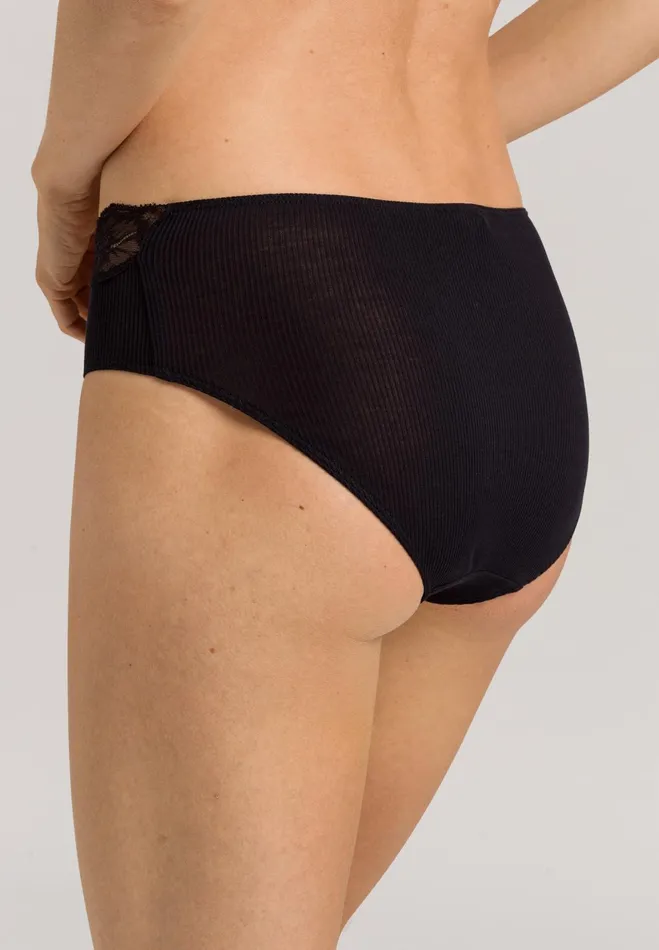 Fine Ribbed Cotton HiCut Brief Black Women HANRO High Cut Briefs