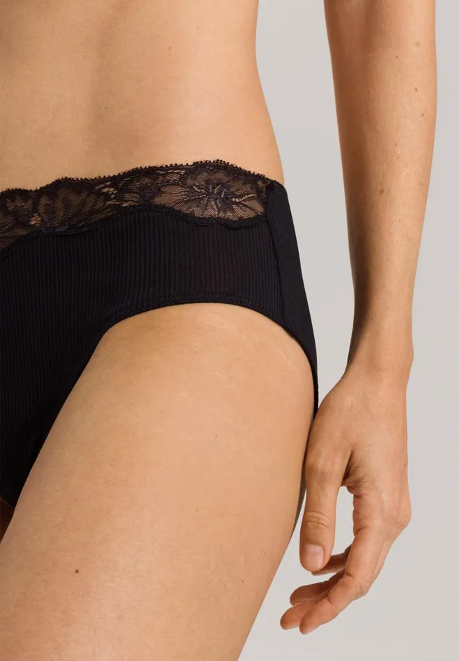 Fine Ribbed Cotton HiCut Brief Black Women HANRO High Cut Briefs