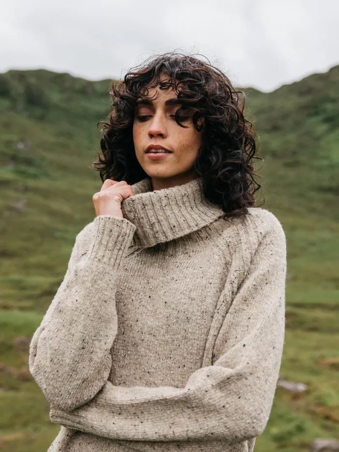 Finisterre Knitwear Women Farne Roll Neck Knit Sweater Oatmeal
