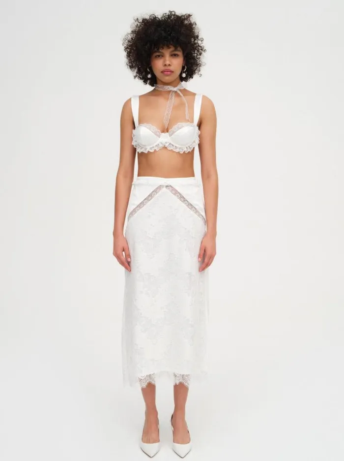 For Love and Lemons Bottoms Allira Lace Midi Skirt White 8211 Women
