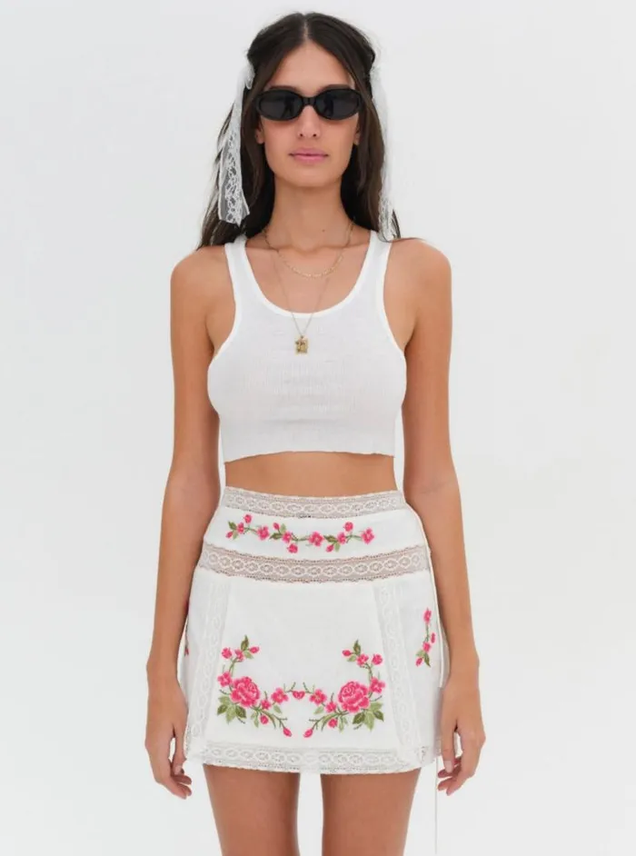 For Love and Lemons Bottoms Jolene Embroidered Mini Skirt White 8211 Women