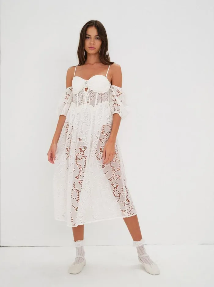 For Love and Lemons Dresses Romi Midi Dress White 8211 Women