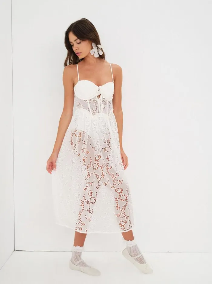 For Love and Lemons Dresses Romi Midi Dress White 8211 Women For Love and Lemons Dresses Romi Midi Dress White 8211 Women