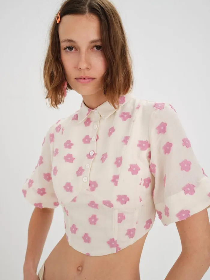 For Love and Lemons Tops Clover Short Sleeve Corset Top Pink 8211 Women