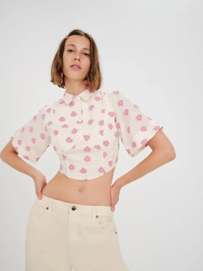 For Love and Lemons Tops Clover Short Sleeve Corset Top Pink 8211 Women For Love and Lemons Tops Clover Short Sleeve Corset Top Pink 8211 Women