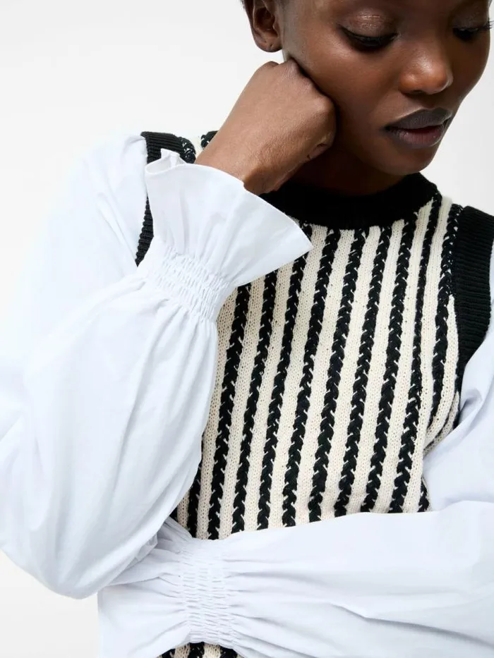 French Connection 2In1 Tank Shirt Blackclassic Cream Women Jumpers and Cardigans