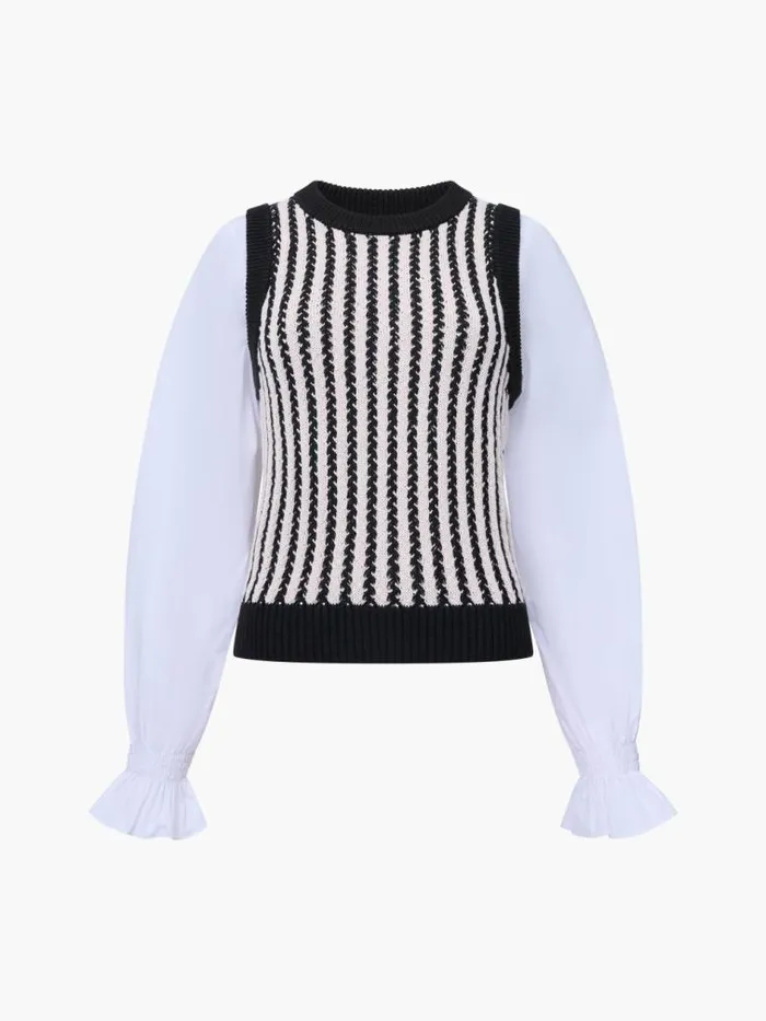 French Connection 2In1 Tank Shirt Blackclassic Cream Women Jumpers and Cardigans