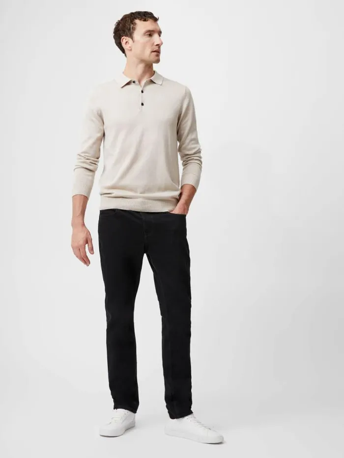 French Connection 3 Button Knit Polo Shirt Stone Men Knitwear