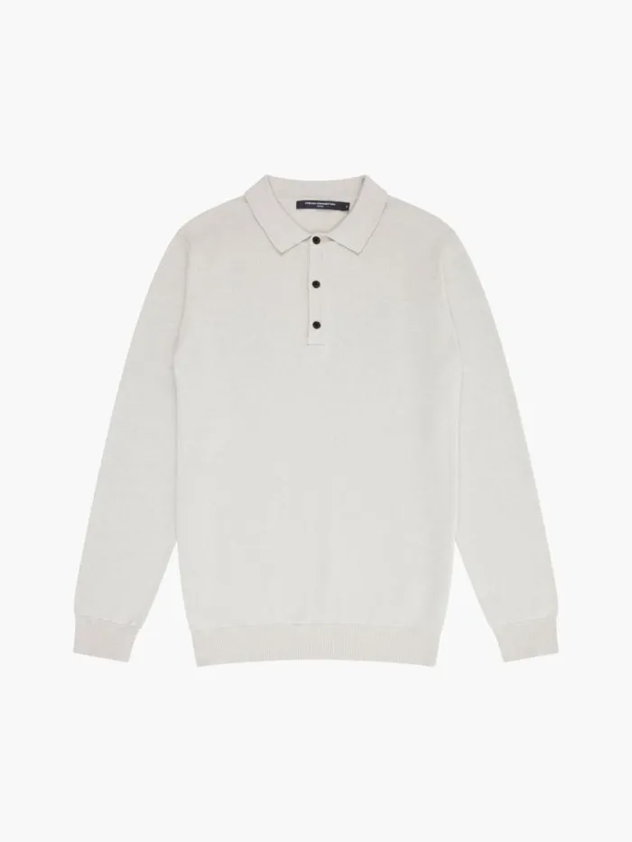 French Connection 3 Button Knit Polo Shirt Stone Men Knitwear