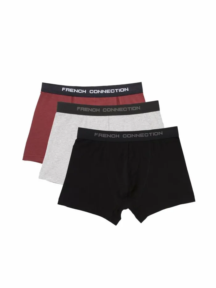 French Connection 3 Pack Connection Boxers Burgundyblackgrey Men Underwear and Socks