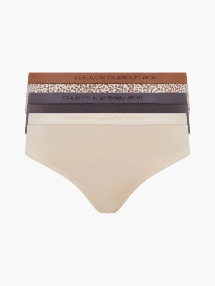 French Connection 3 Pack Connection Thongs Nudegrey Excaliborcadie Print Women Underwear and Socks