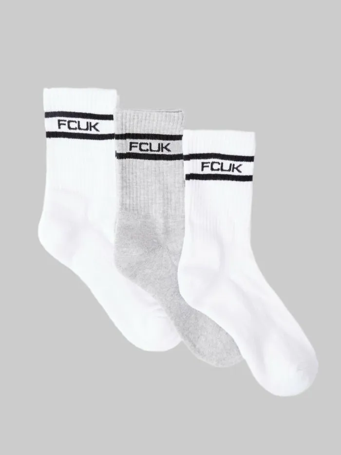 French Connection 3 Pack FCUK Sports Stripe Socks Multi 2 Women Underwear and Socks