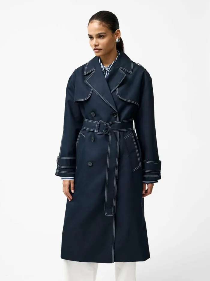 French Connection Afton Contrast Stitch Belted Trench Coat Navy Women Coats and Jackets French Connection Afton Contrast Stitch Belted Trench Coat Navy Women Coats and Jackets