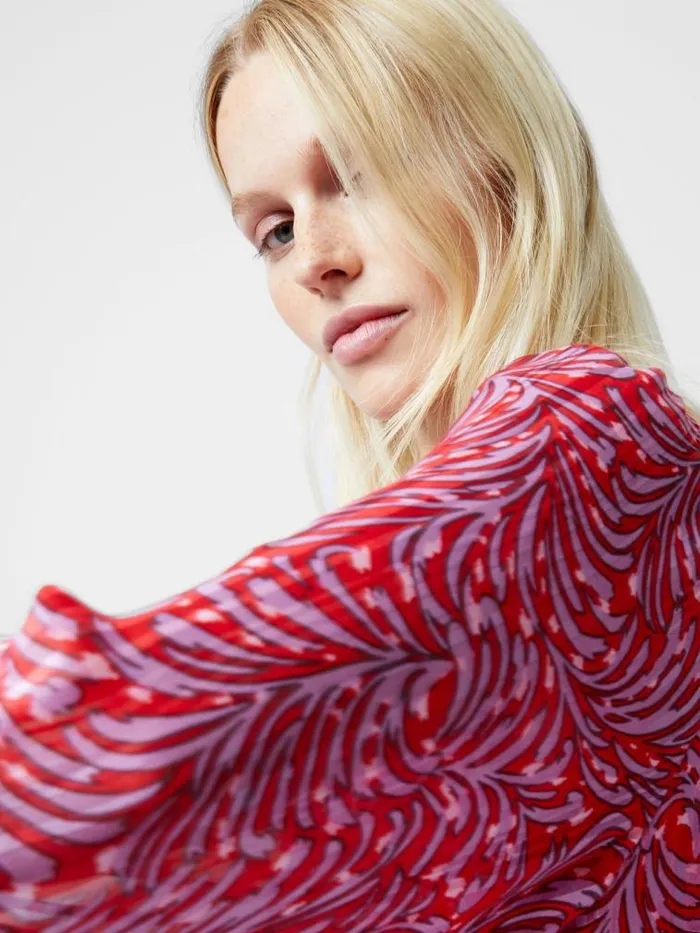 French Connection Amy Callista Printed Long Sleeve Midi Dress Scarlet Red Multi Women Dresses