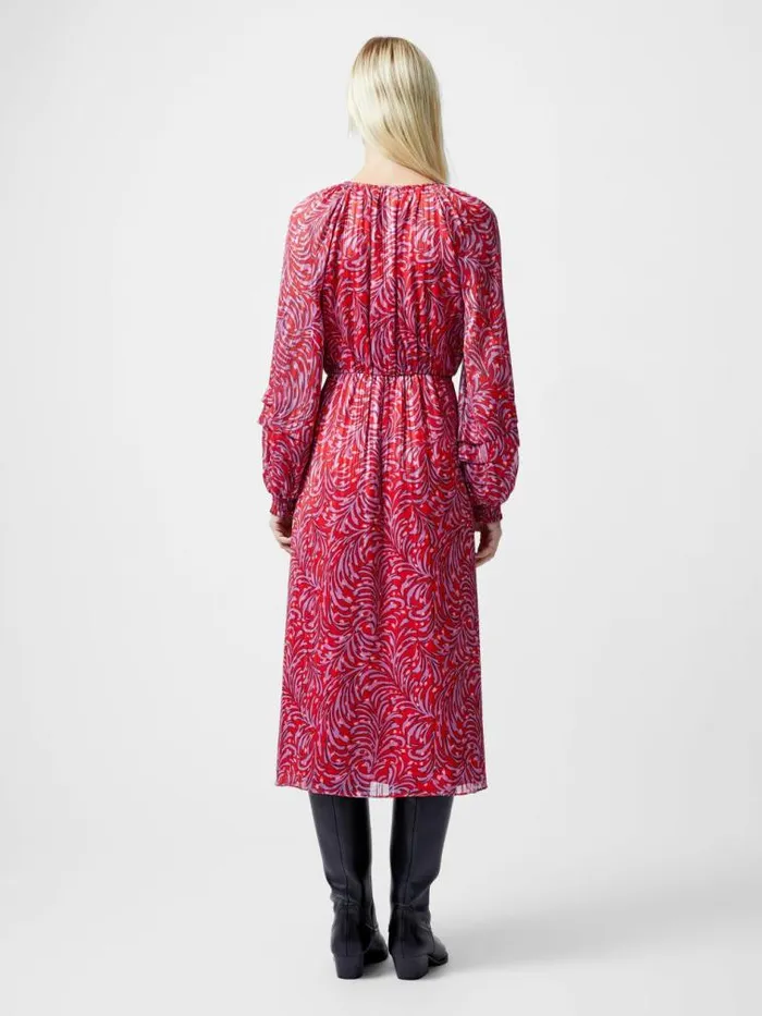 French Connection Amy Callista Printed Long Sleeve Midi Dress Scarlet Red Multi Women Dresses