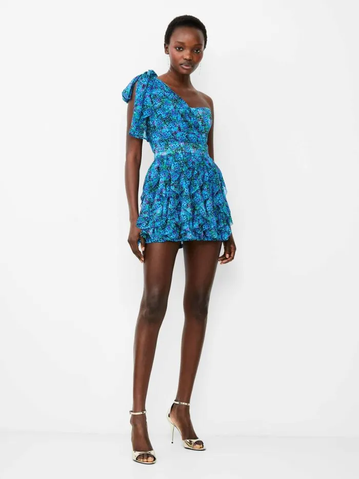 French Connection Andrea Ennis Asymmetric Mini Dress Cloisonne Women Dresses
