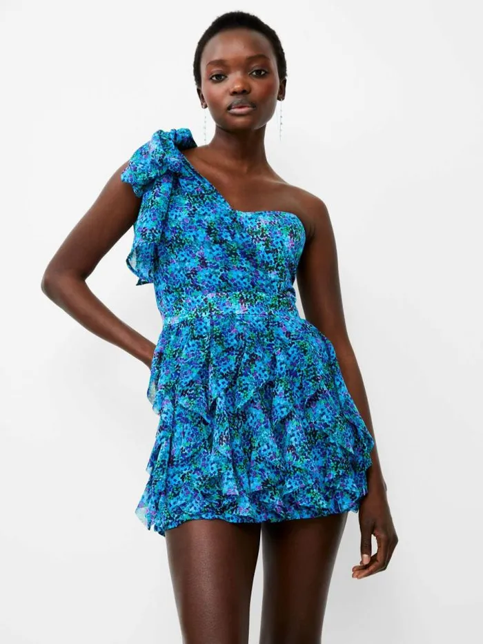 French Connection Andrea Ennis Asymmetric Mini Dress Cloisonne Women Dresses