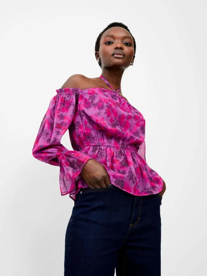 French Connection Arla Hallie Crinkle Halterneck Blouse Meadow Mauve Women Tops French Connection Arla Hallie Crinkle Halterneck Blouse Meadow Mauve Women Tops