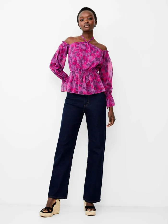 French Connection Arla Hallie Crinkle Halterneck Blouse Meadow Mauve Women Tops