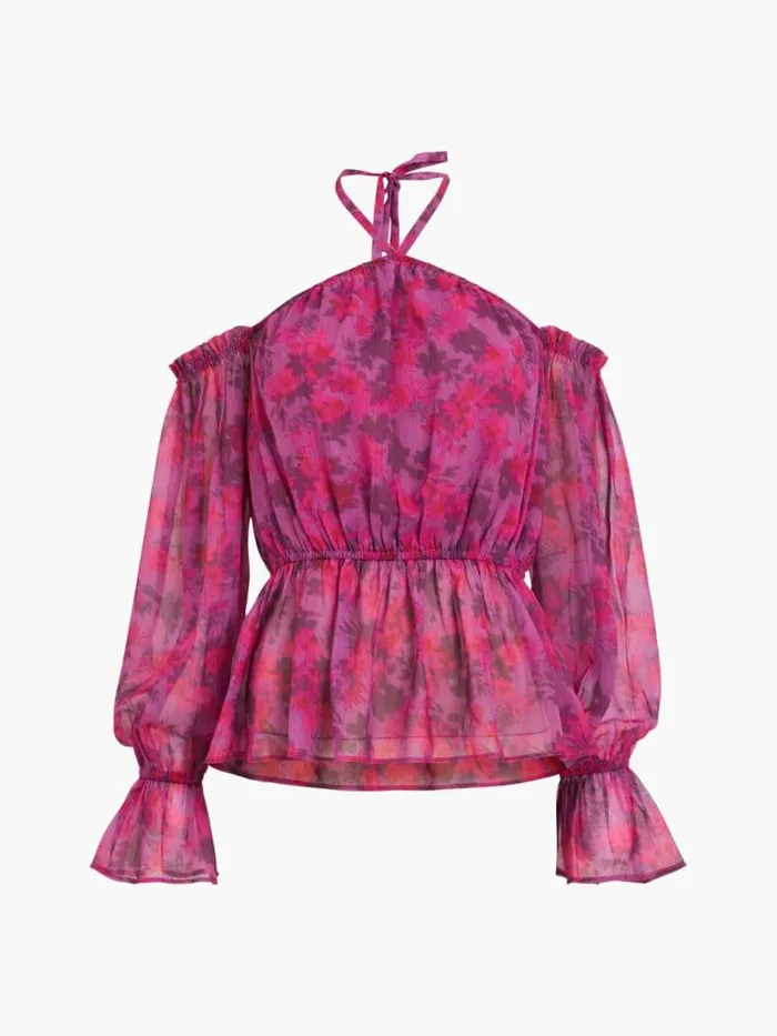 French Connection Arla Hallie Crinkle Halterneck Blouse Meadow Mauve Women Tops