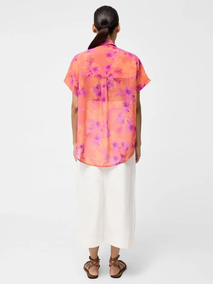 French Connection Arla Short Sleeve Popover Shirt Coral Multi Women Tops