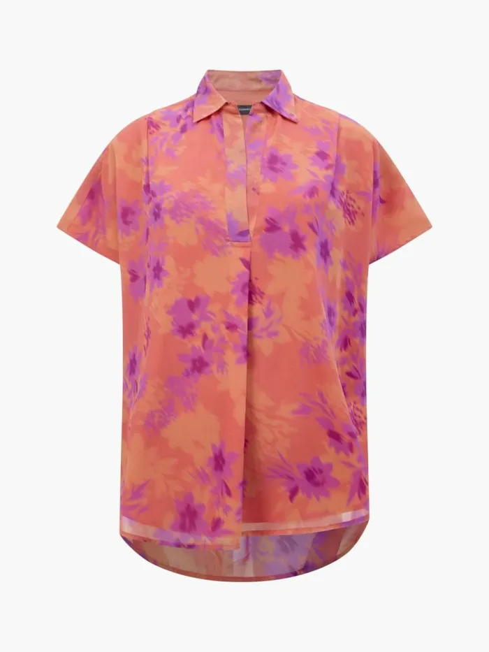 French Connection Arla Short Sleeve Popover Shirt Coral Multi Women Tops