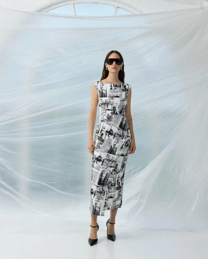 French Connection Atlantis Dori Crepe Dress Blackwhite Women Dresses