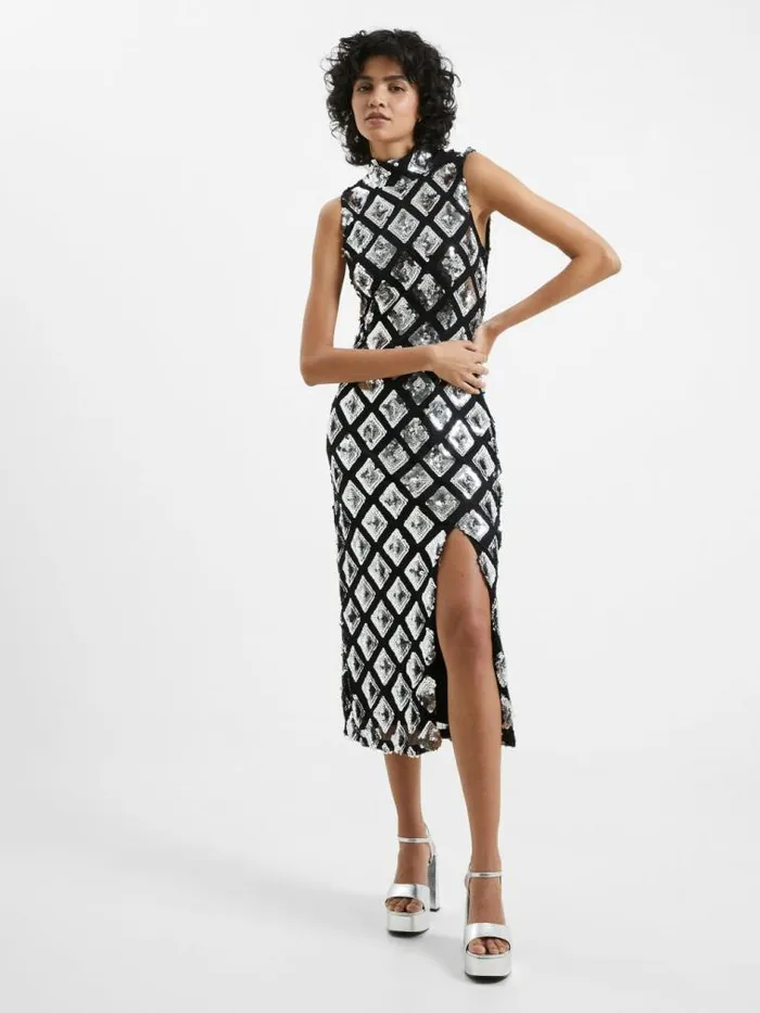 French Connection Axel Embellished Midi Dress Blacksilver Women Dresses