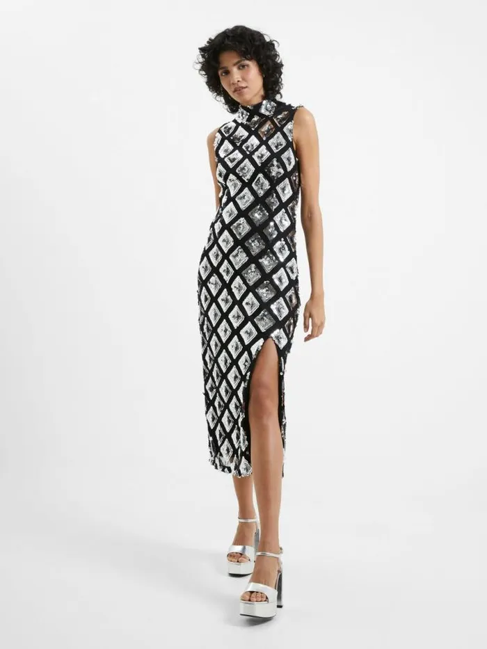 French Connection Axel Embellished Midi Dress Blacksilver Women Dresses