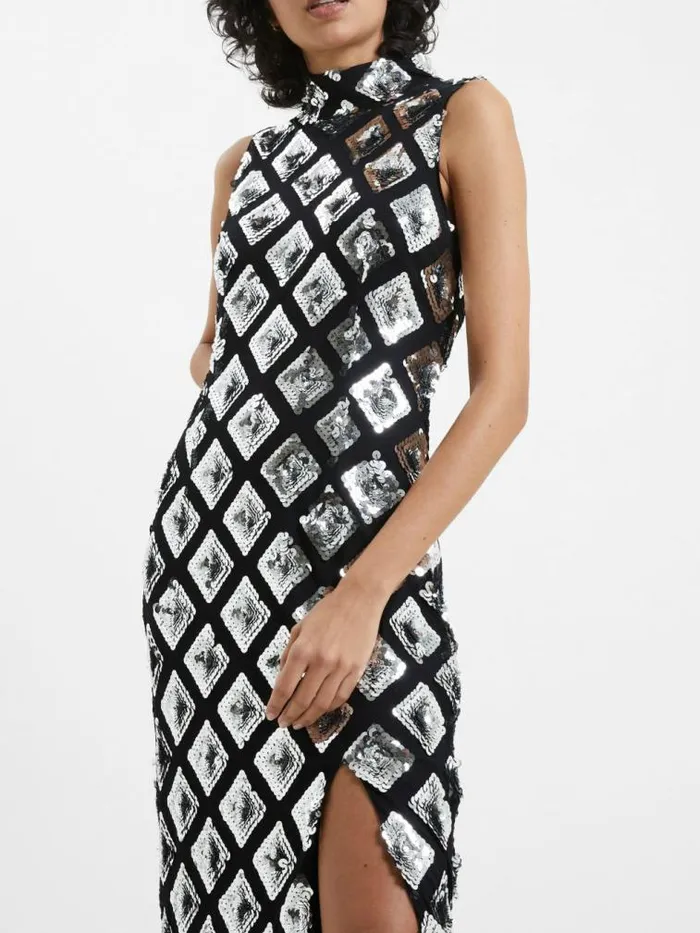 French Connection Axel Embellished Midi Dress Blacksilver Women Dresses