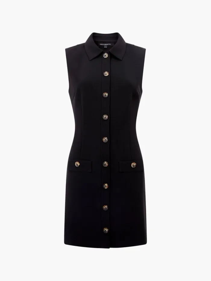 French Connection Azra Twill Sleeveless Button Mini Dress Black Women Dresses