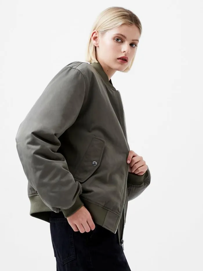 French Connection Behati Bomber Jacket Dusted Khaki Women Coats and Jackets