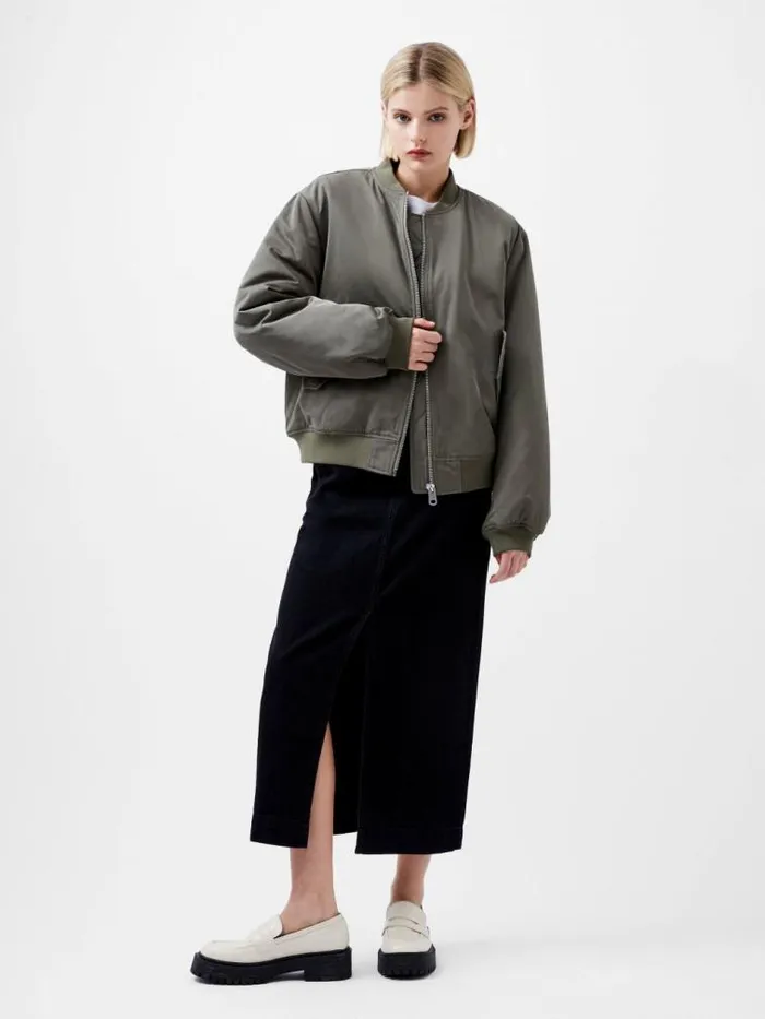 French Connection Behati Bomber Jacket Dusted Khaki Women Coats and Jackets