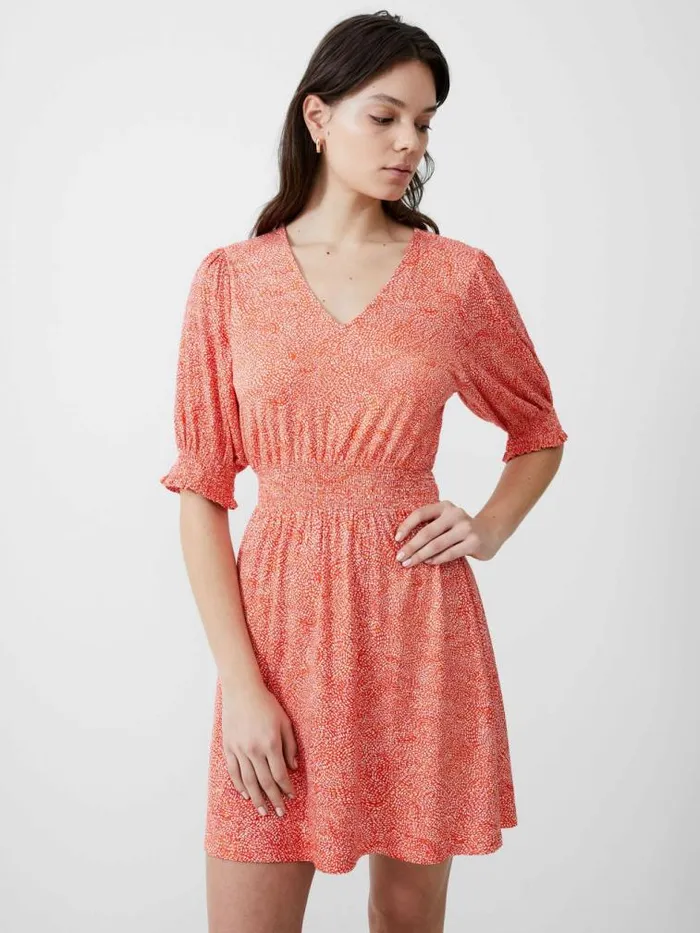 French Connection Bernice Shirred Mini Dress Mandarinseapinkivr Women Dresses