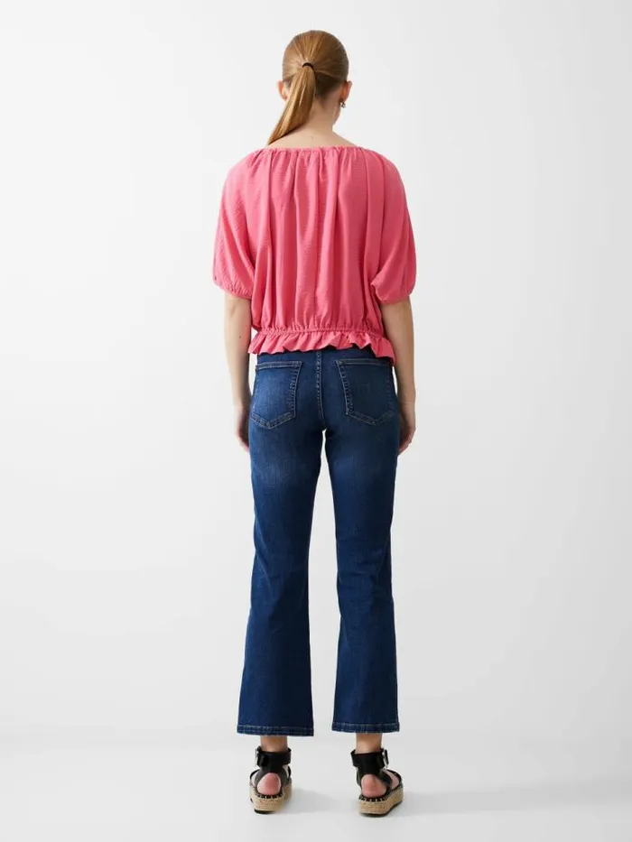French Connection Button Crinkle Peasant Top Camellia Women Tops