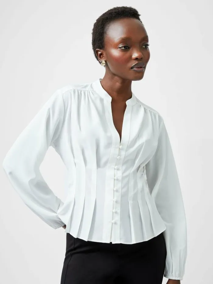 French Connection Capriana Crepe Pleat Button Down Top Summer White Women Tops French Connection Capriana Crepe Pleat Button Down Top Summer White Women Tops